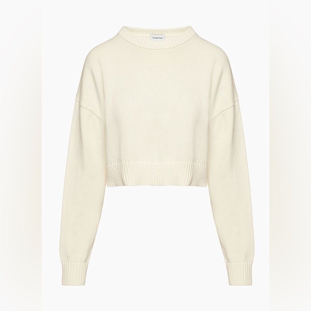 Aritzia Sunday Best Peggy Cropped Knitted White Sweater Sz S cotton cashmere - Picture 6 of 16